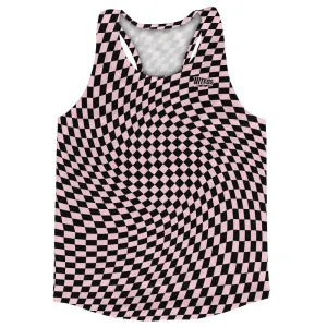 Black And Light Pink Running Warped Checkerboard Racerback Singlet Track Tops Made In USA
