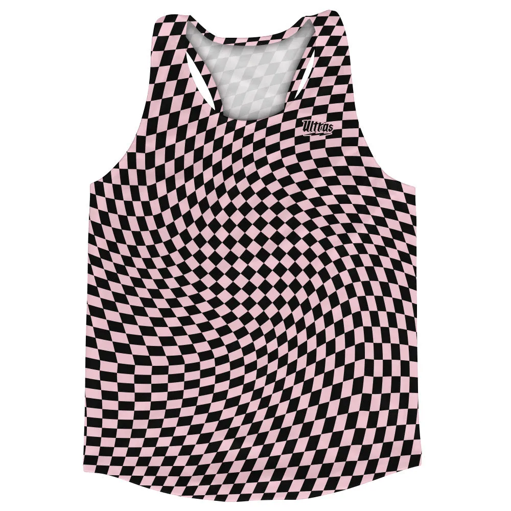 Black And Light Pink Running Warped Checkerboard Racerback Singlet Track Tops Made In USA