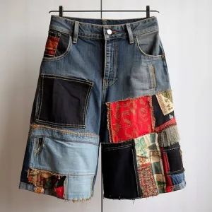 Reworked Men Colorful Patchwork Denim Short made using Unbranded Denim Short Style CR514