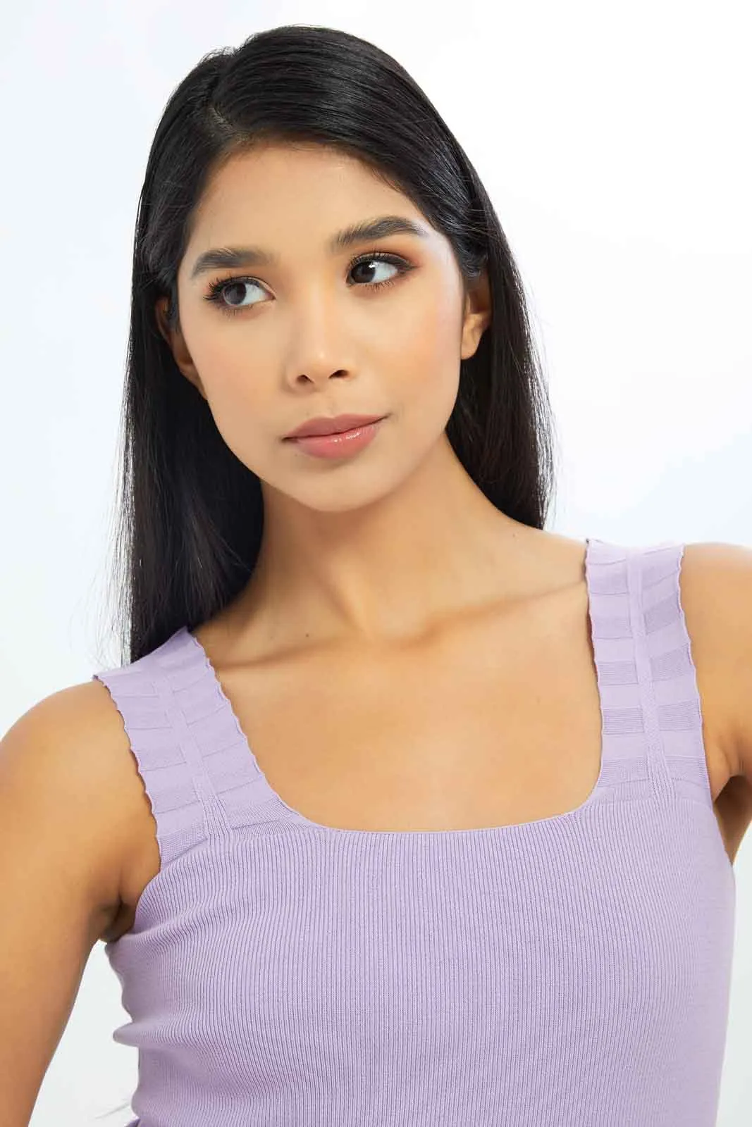 Women Lilac Ribbed Top